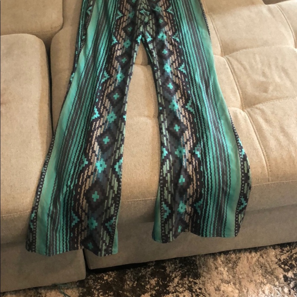 Crazy train turquoise flare pants